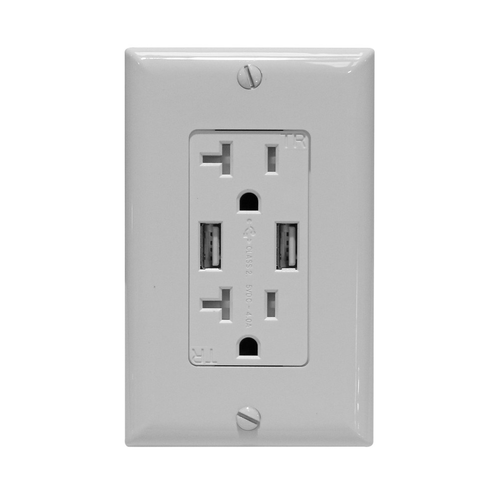 Toma de empotrar doble polarizado 20a 120vac con usb 4a