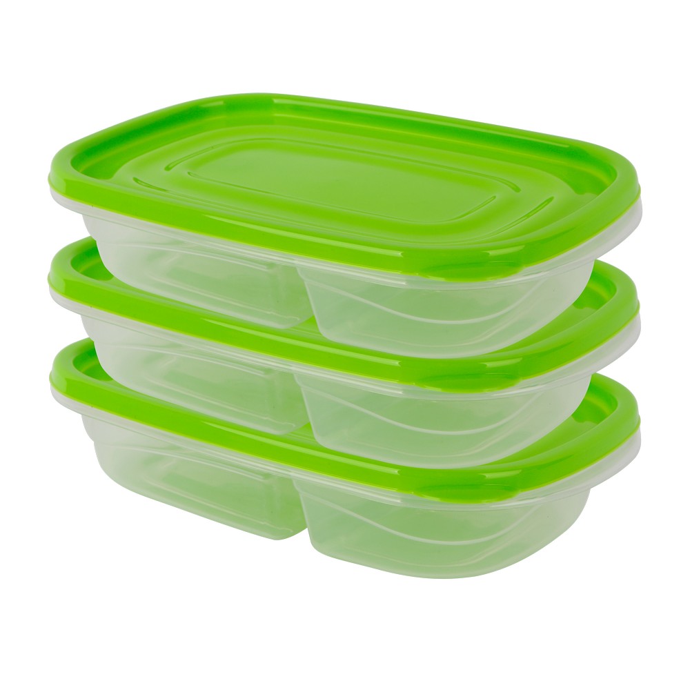 Set de hermeticos plasticos rectangulares con division 20 oz 3 pzas