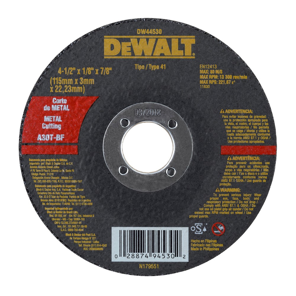 Disco de corte metal 4 ½ x 1-8 x 7-8 pulgadas
