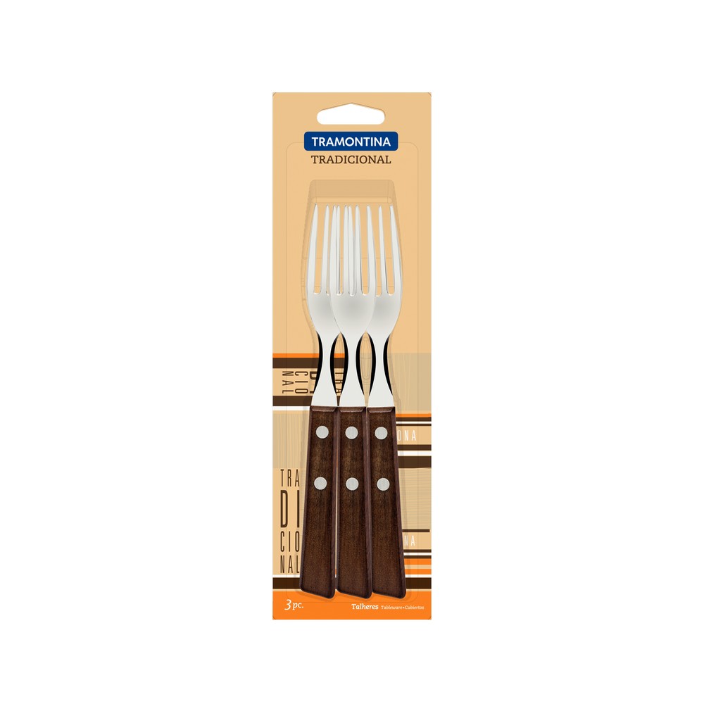 Tenedor de mesa mango de madera tradicional 3 pzas