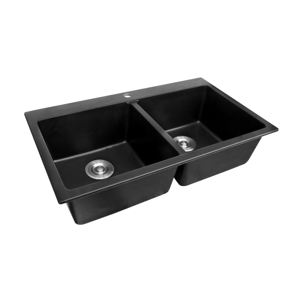 Fregadero de cuarzo negro de 2 pocetas de 83.5 x 49 x 20 cm