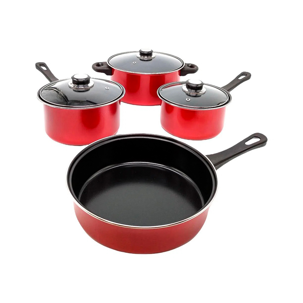 Batería de cocina color rojo metálico 7 unidades