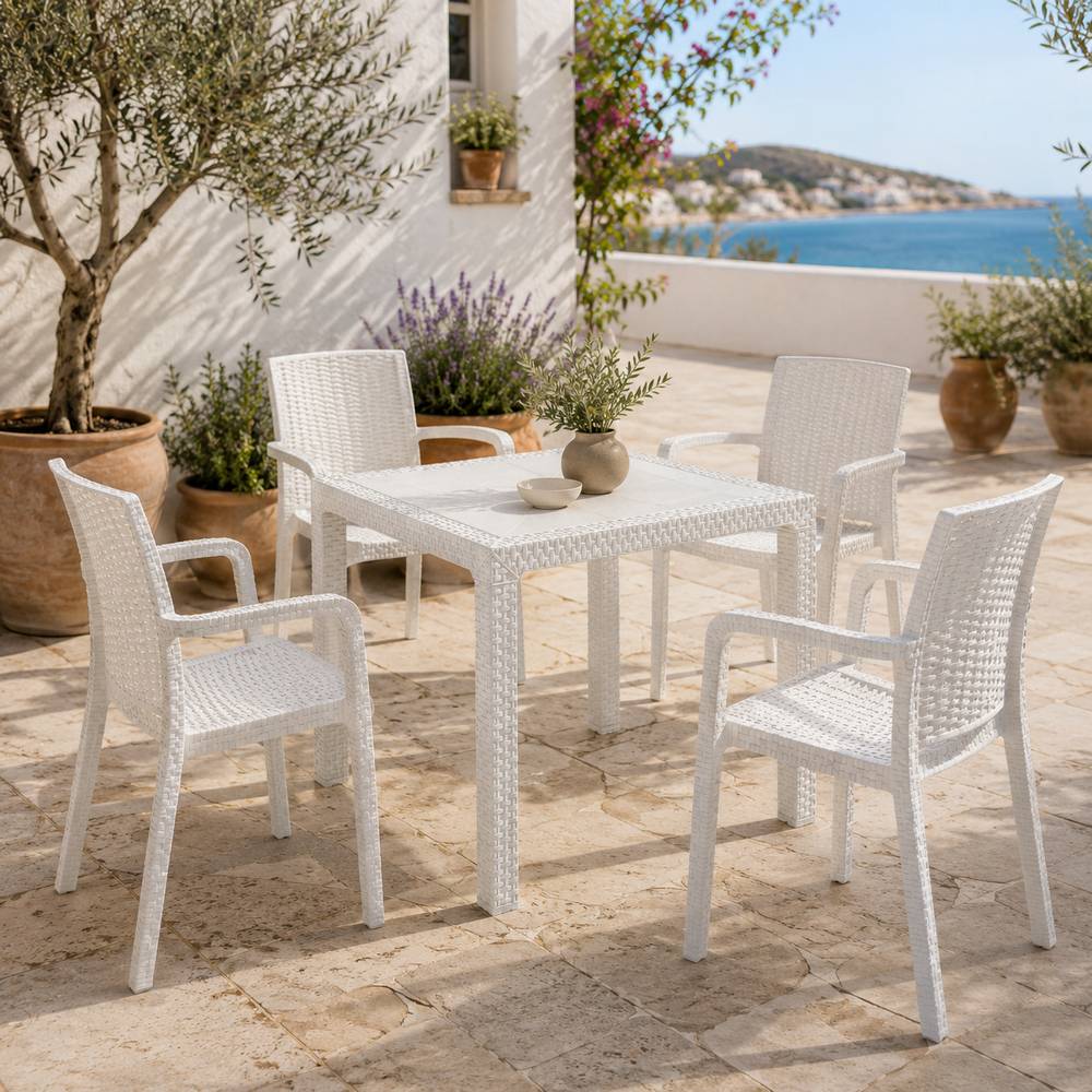 Mesa plastica cuadrada rattan blanca rimax eterna