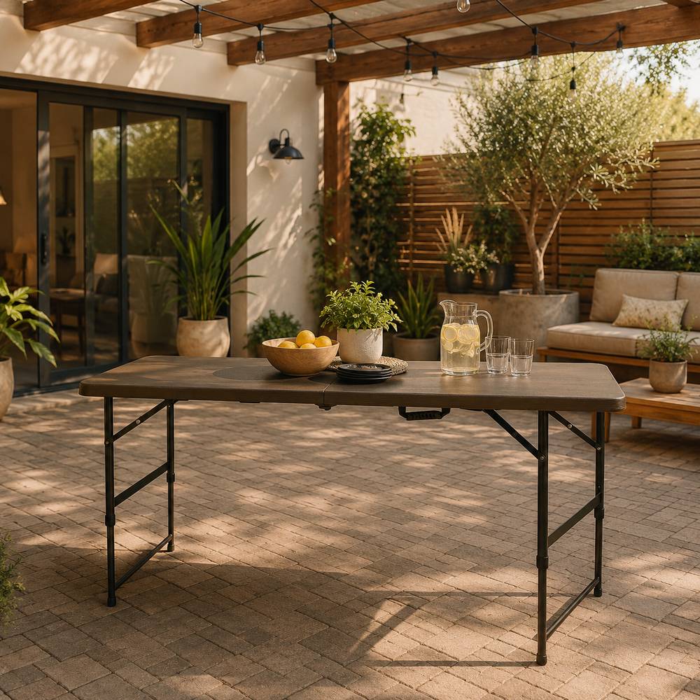 Mesa plastica plegable rectangular 118x61cm café
