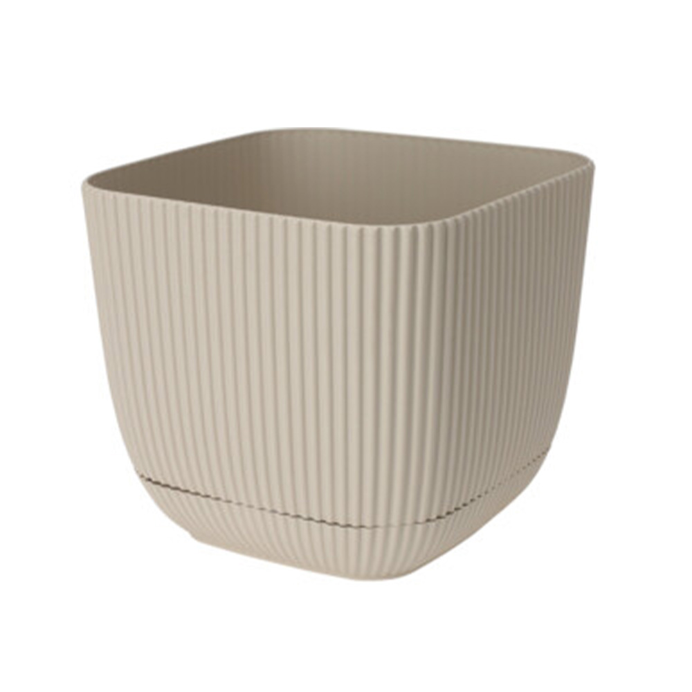 Macetero plastico cuadrado 10.5x9.5cm gris blanco escurridor