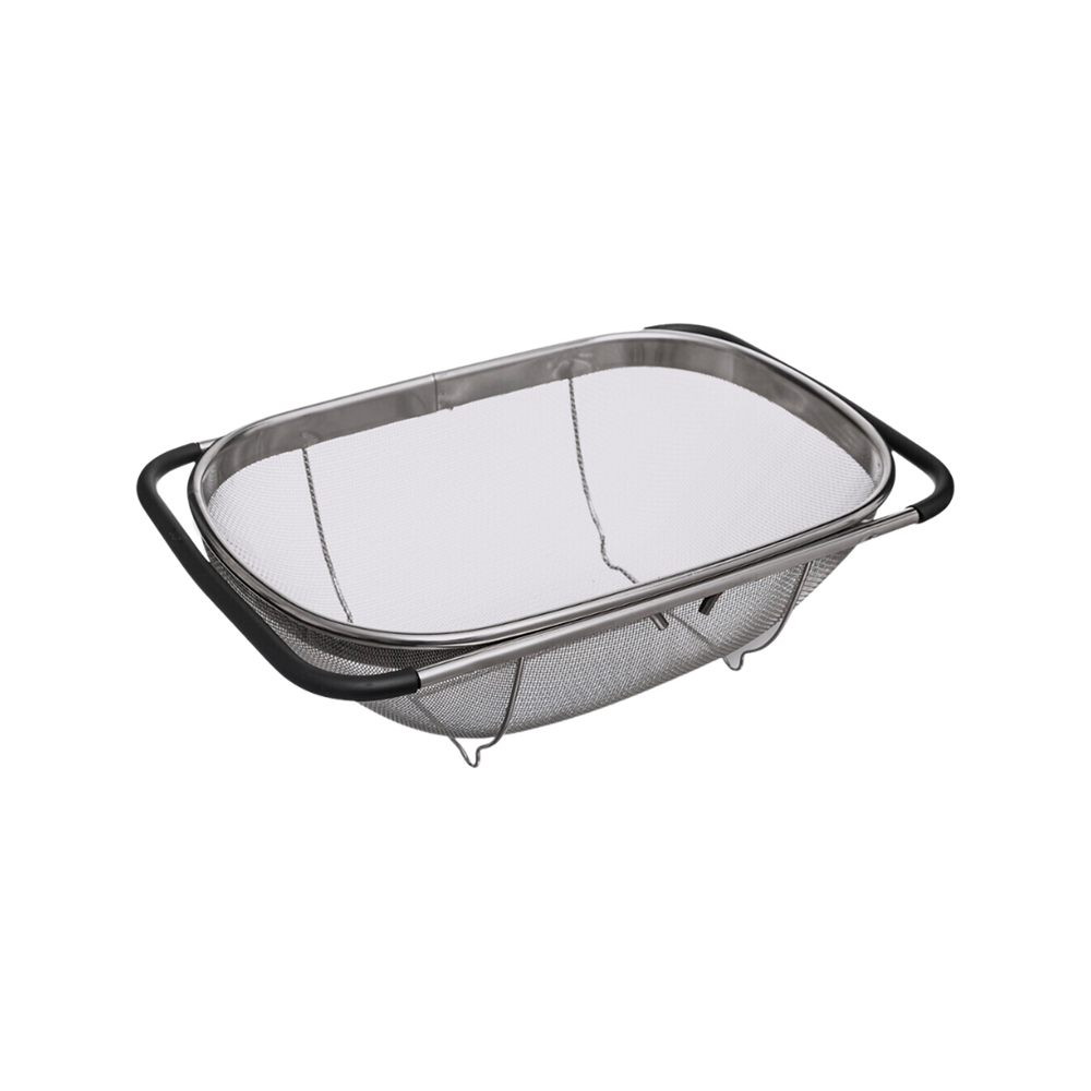 Colador de malla de acro inoxi expansible plateado