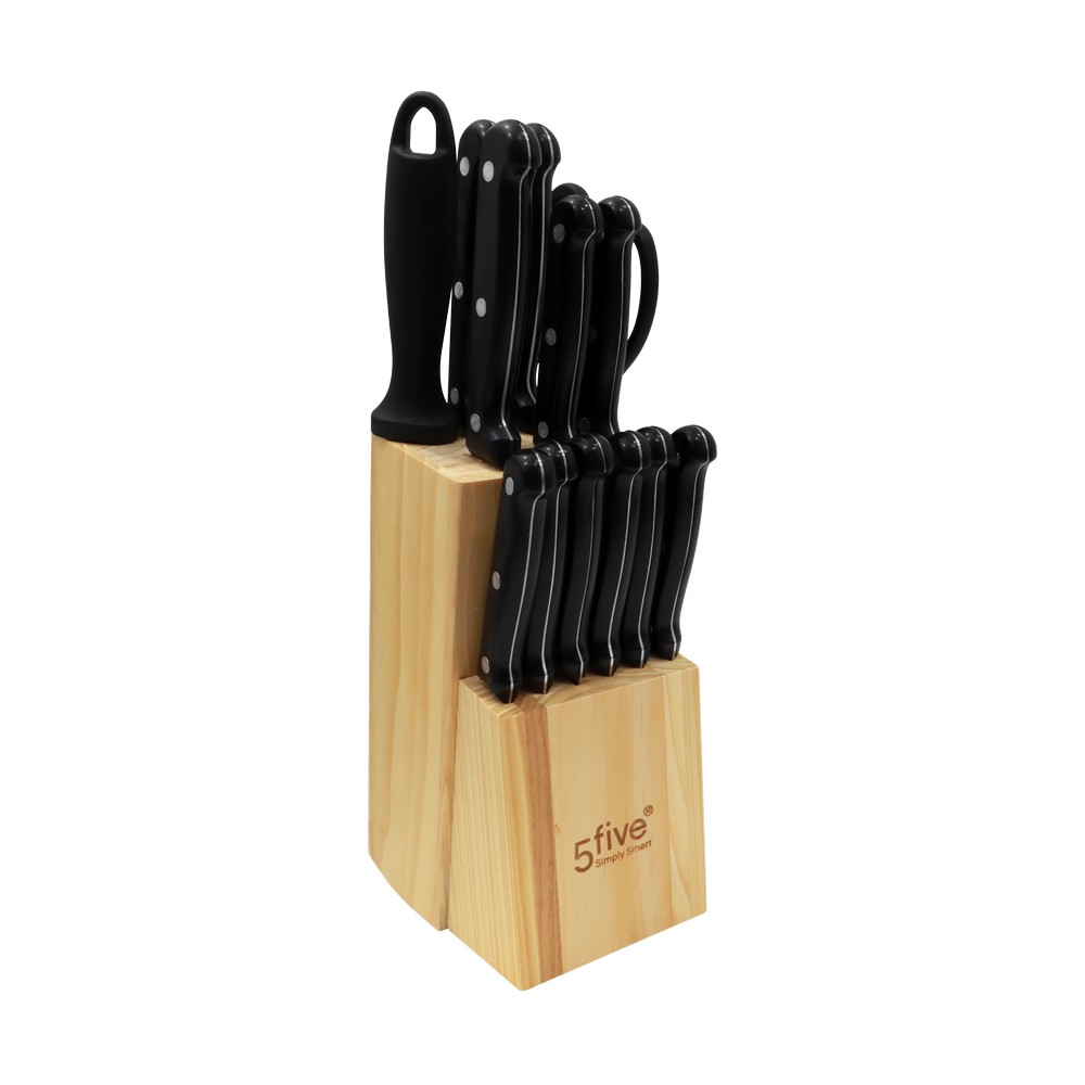 Cuchillo con afilador con bloque de madera - 14 piezas