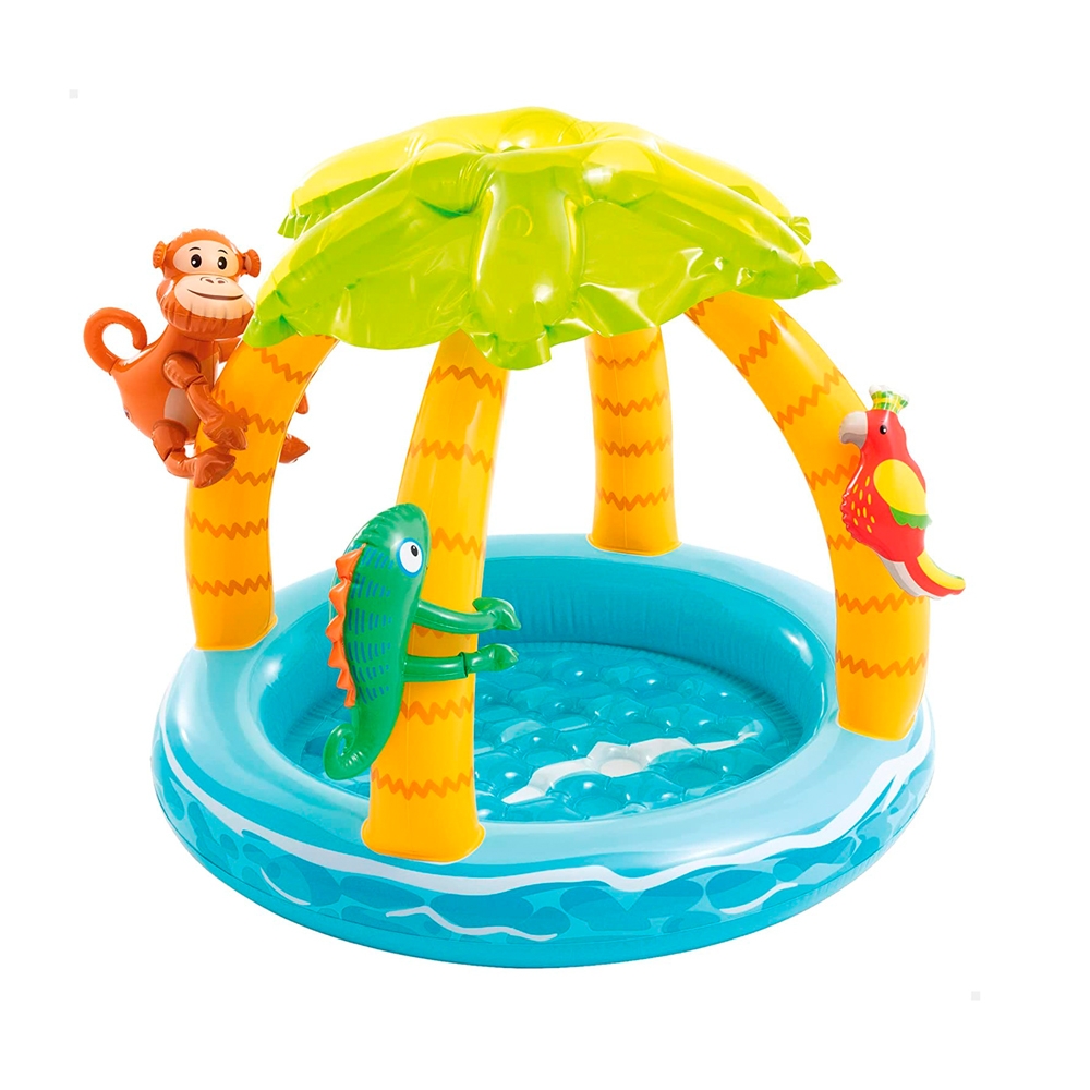 Piscina inflable con parasol para niños 102 x 86 x 102 cm isla tropical