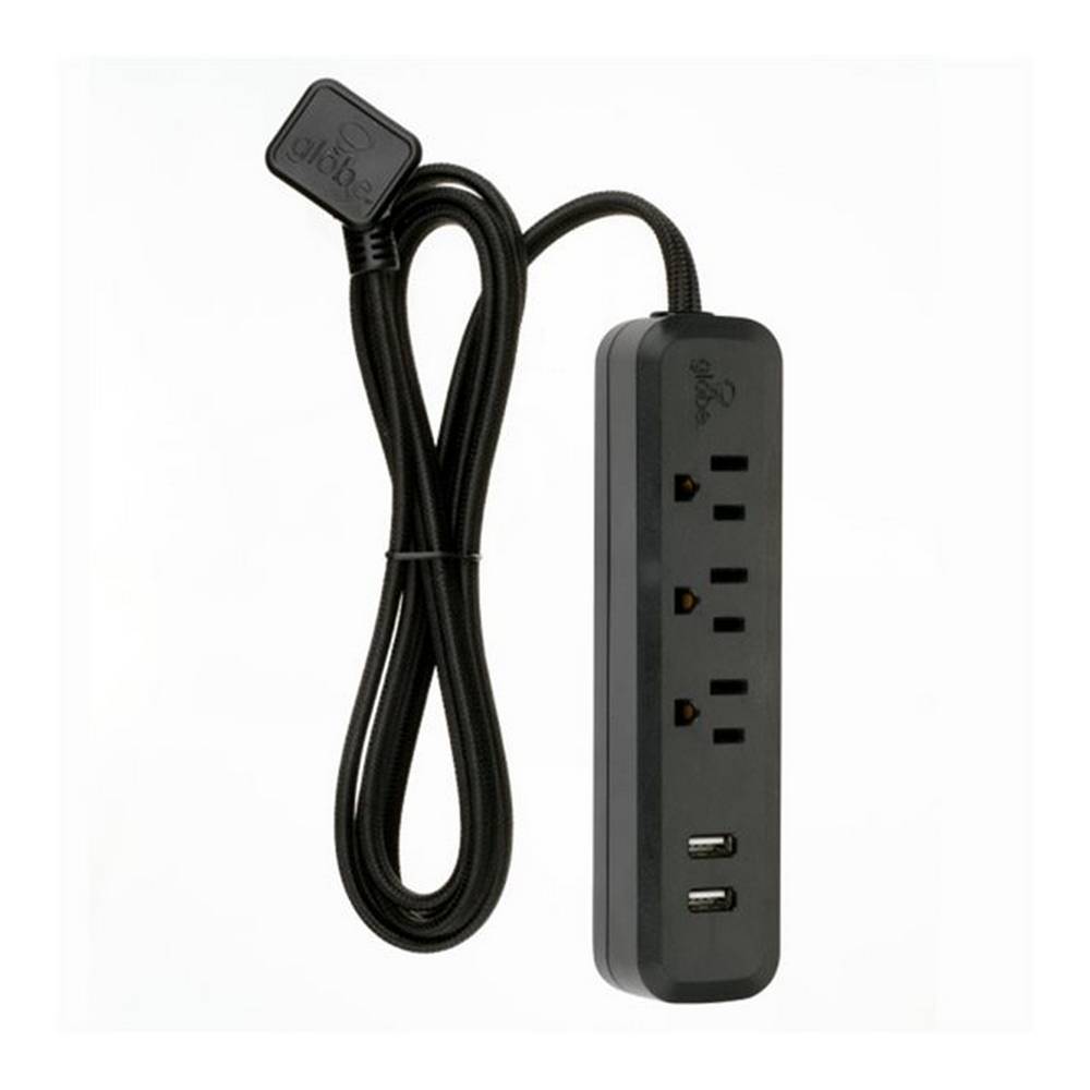 Regleta de 3 salidas con 2 puertos usb 1.82 m (6 pies) negra