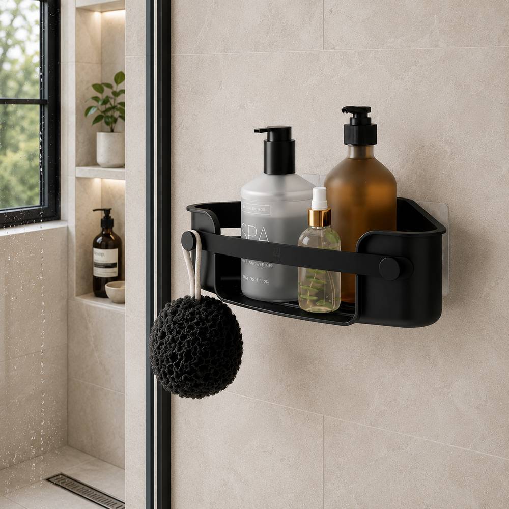 Organizador para baño plastico ahesiva negro