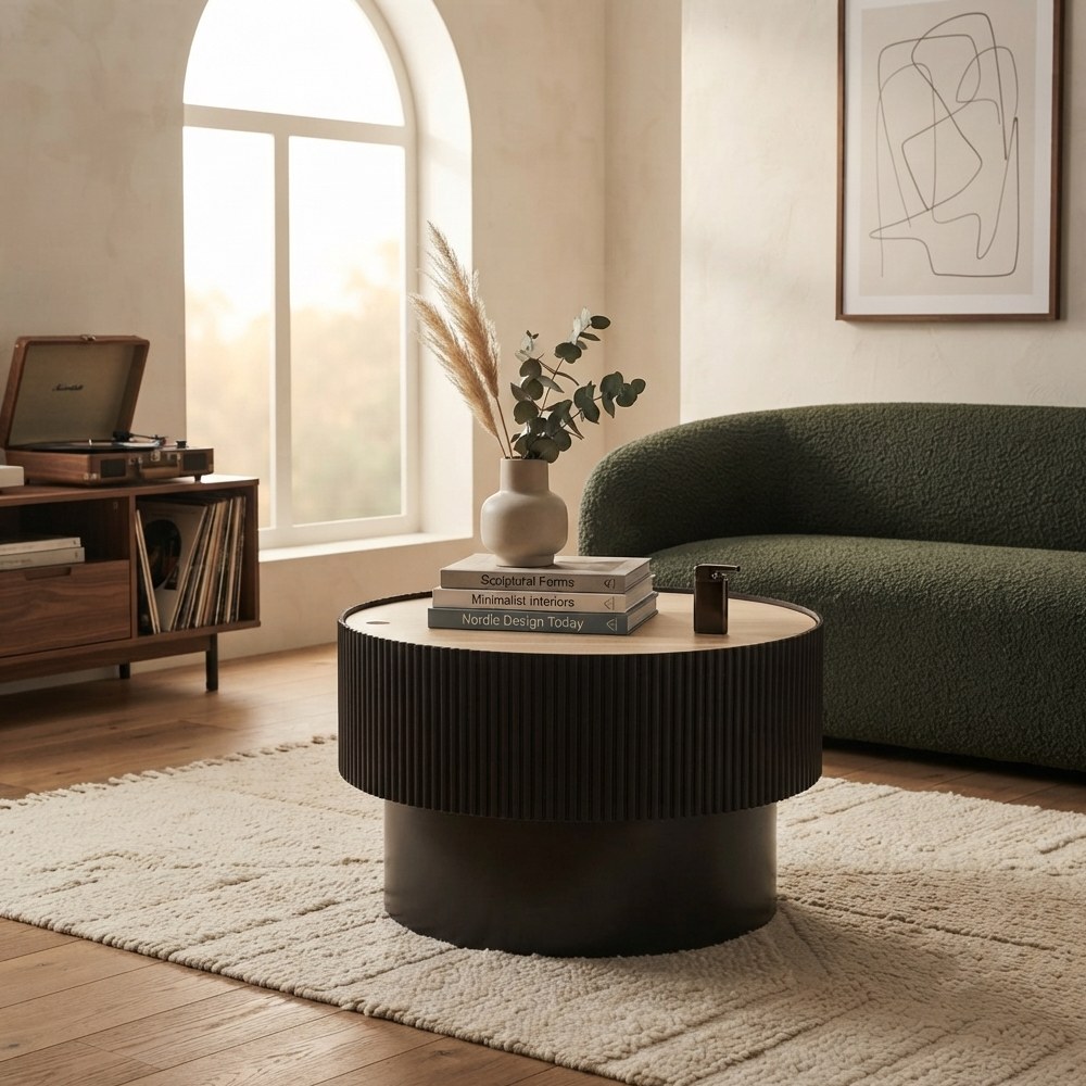 Mesa de centro de mdf redondo 55 x 38 cm color negro