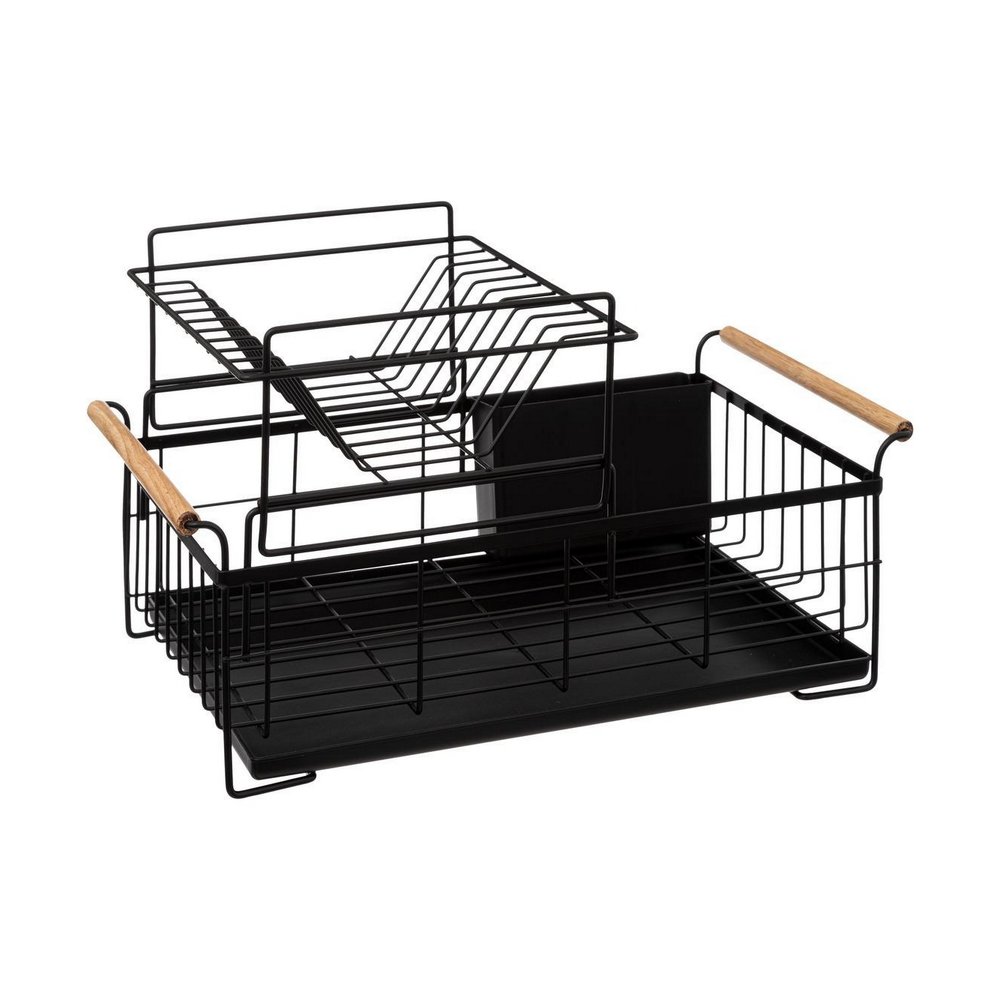 Escurridor para platos de metal de 2 niveles 48 x 29 x 28.3 cm negro