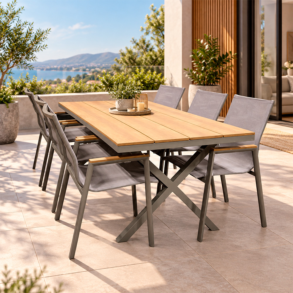 Mueble comedor para exterior metal-madera 7 unidades