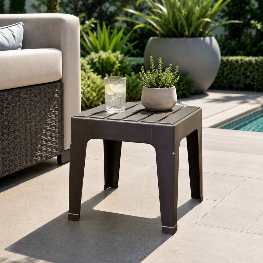 Mesa auxiliar de resina stackable café