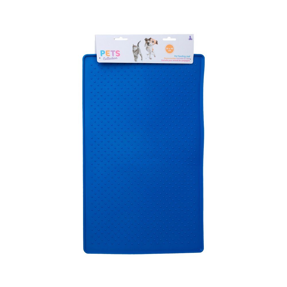 Alfombra plástica para plato de mascotas 48 x 30 cm azul