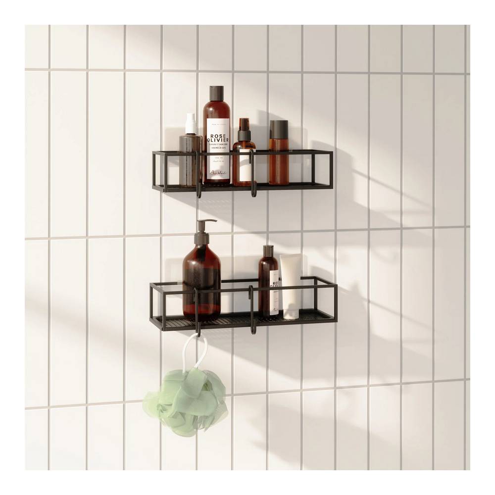 Organizador para ducha metal 32.28x6.3 cm negro 2 piezas