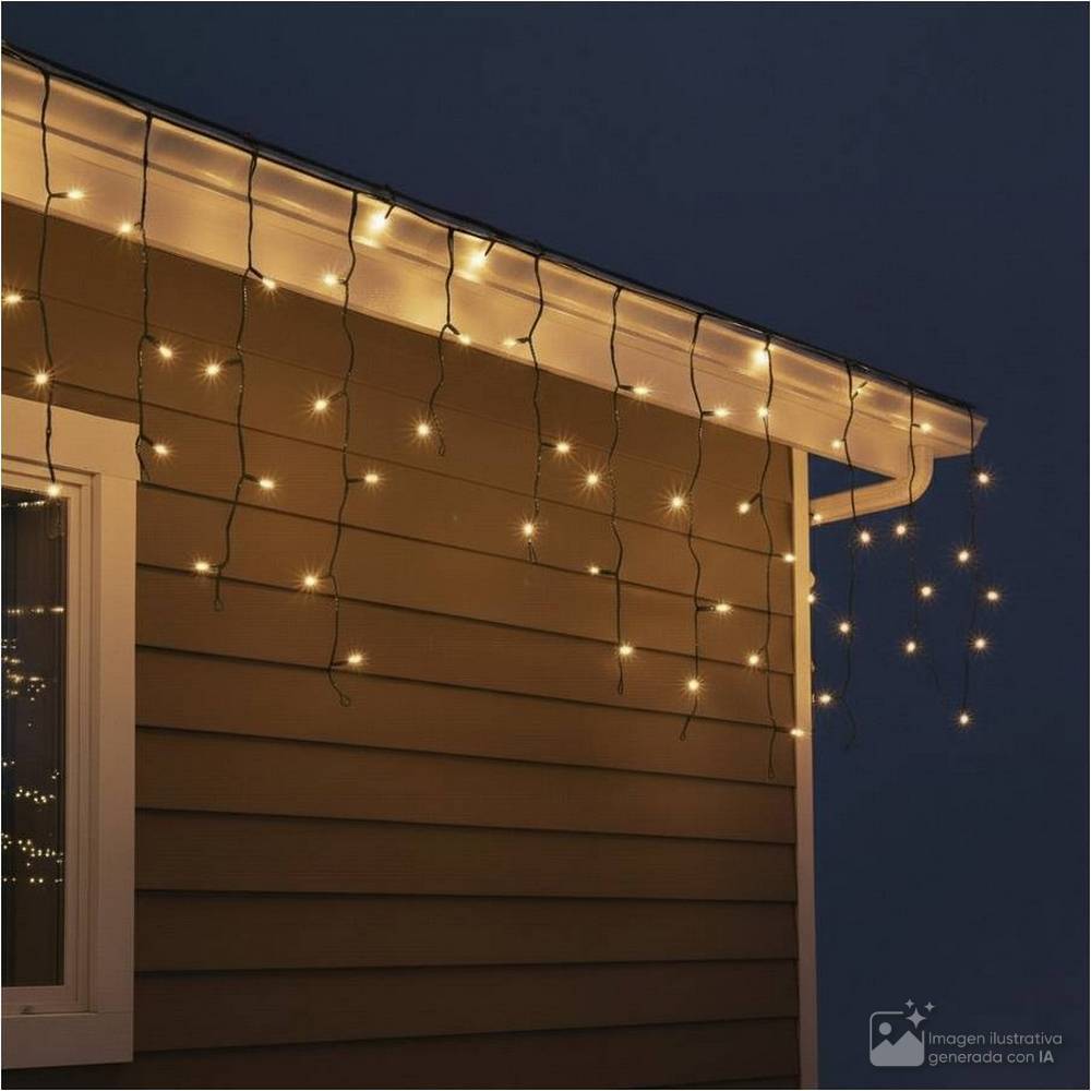 Guia navideña led cascada 256l luz cálida cable negro