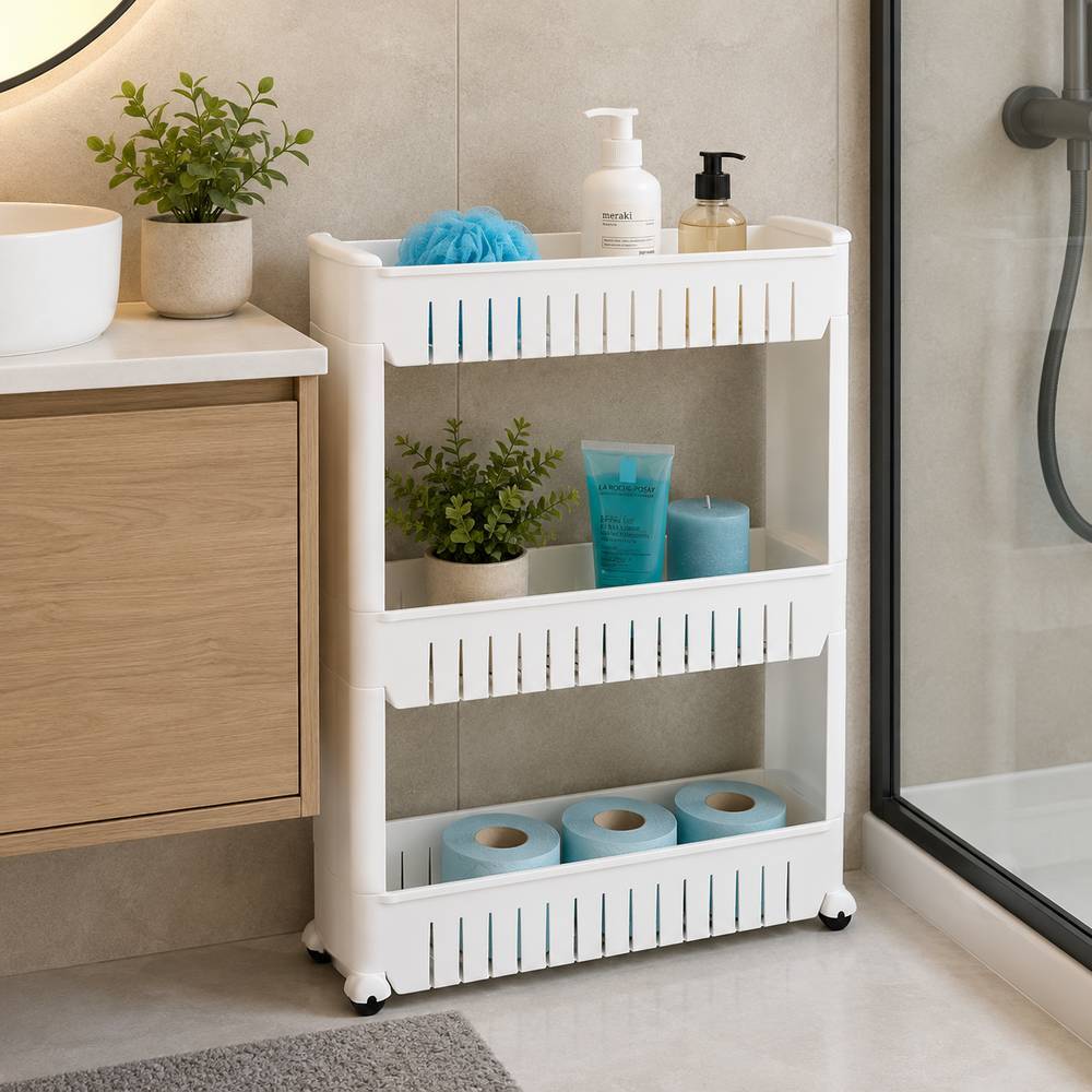 Mueble auxiliar de 3 niveles blanco con ruedas