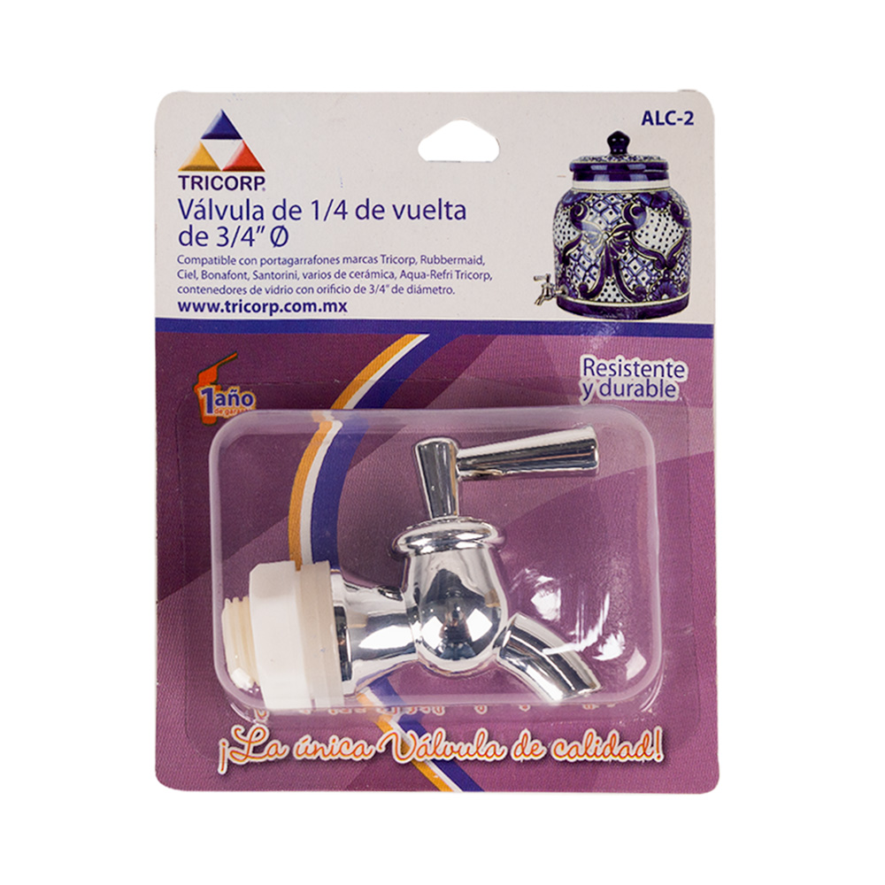 Válvula para dispensador de agua 3-4 pulgada 1-4 vuelta cromada