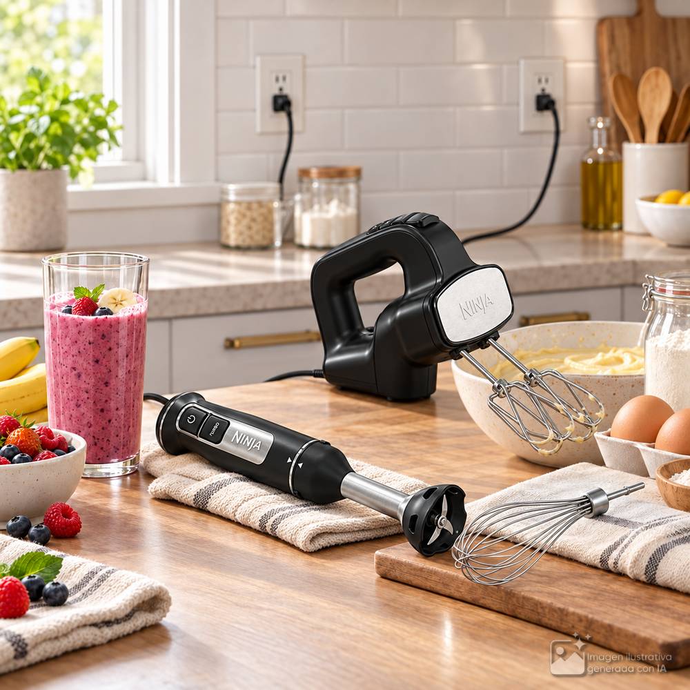 Batidora de mano electrica de acero inox 3 en 1 negro 7 piezas