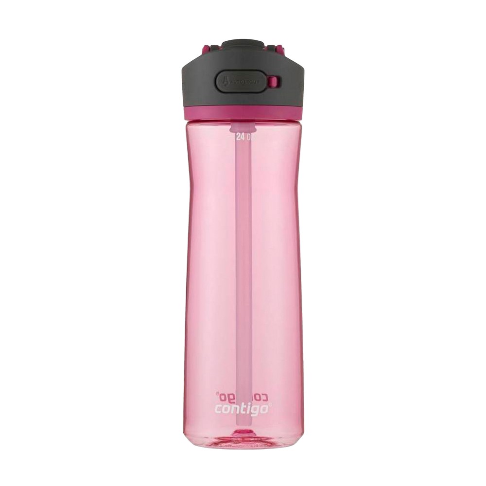 Botella de plástico para agua de 709 ml color rosado y negro