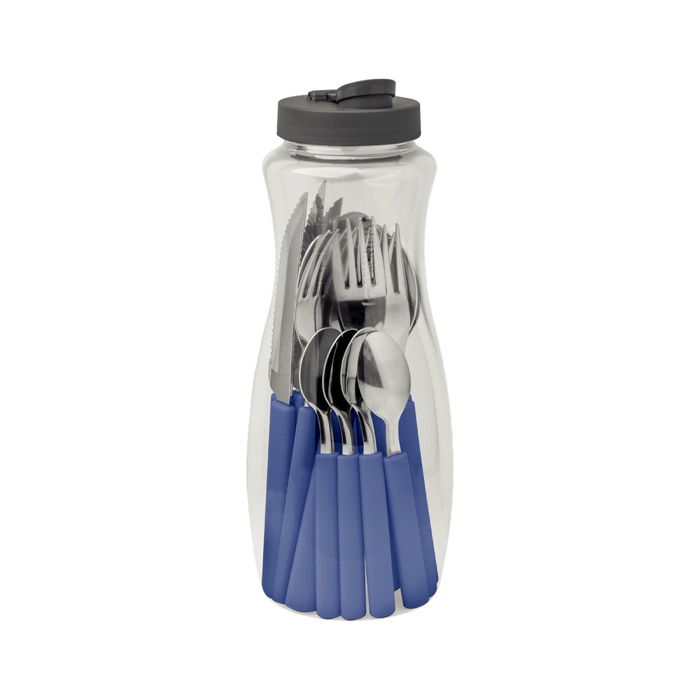 Cubiertos de acero inox con mango morado gamboa 16 piezas