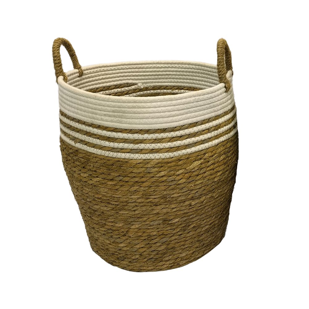 Canasta decorativa color café y blanco 27 x 31 cm