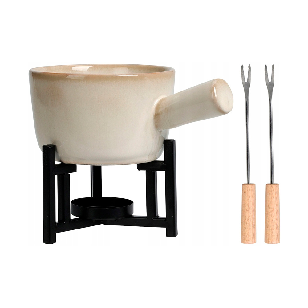 Fondue de porcelana y metal 4 piezas