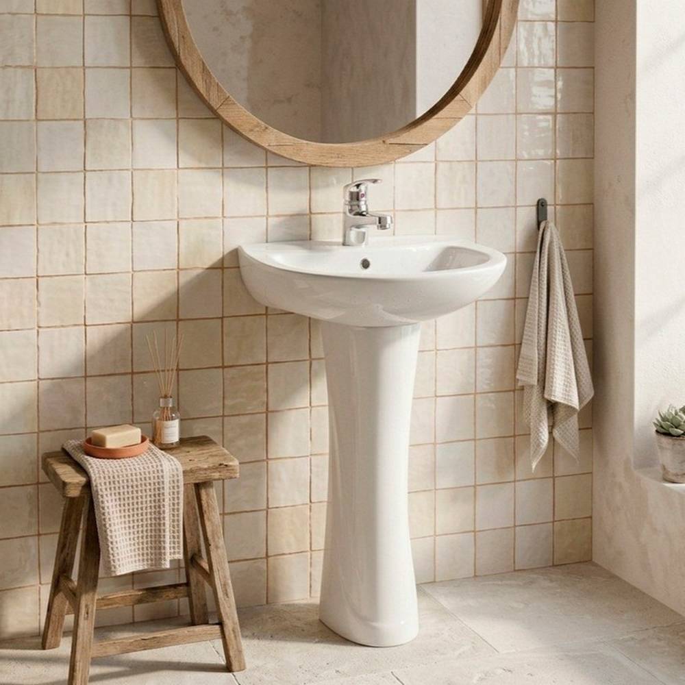 Lavamano con pedestal blanco
