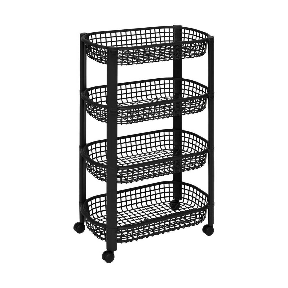 Carrito plástico para cocina de 4 niveles color negro