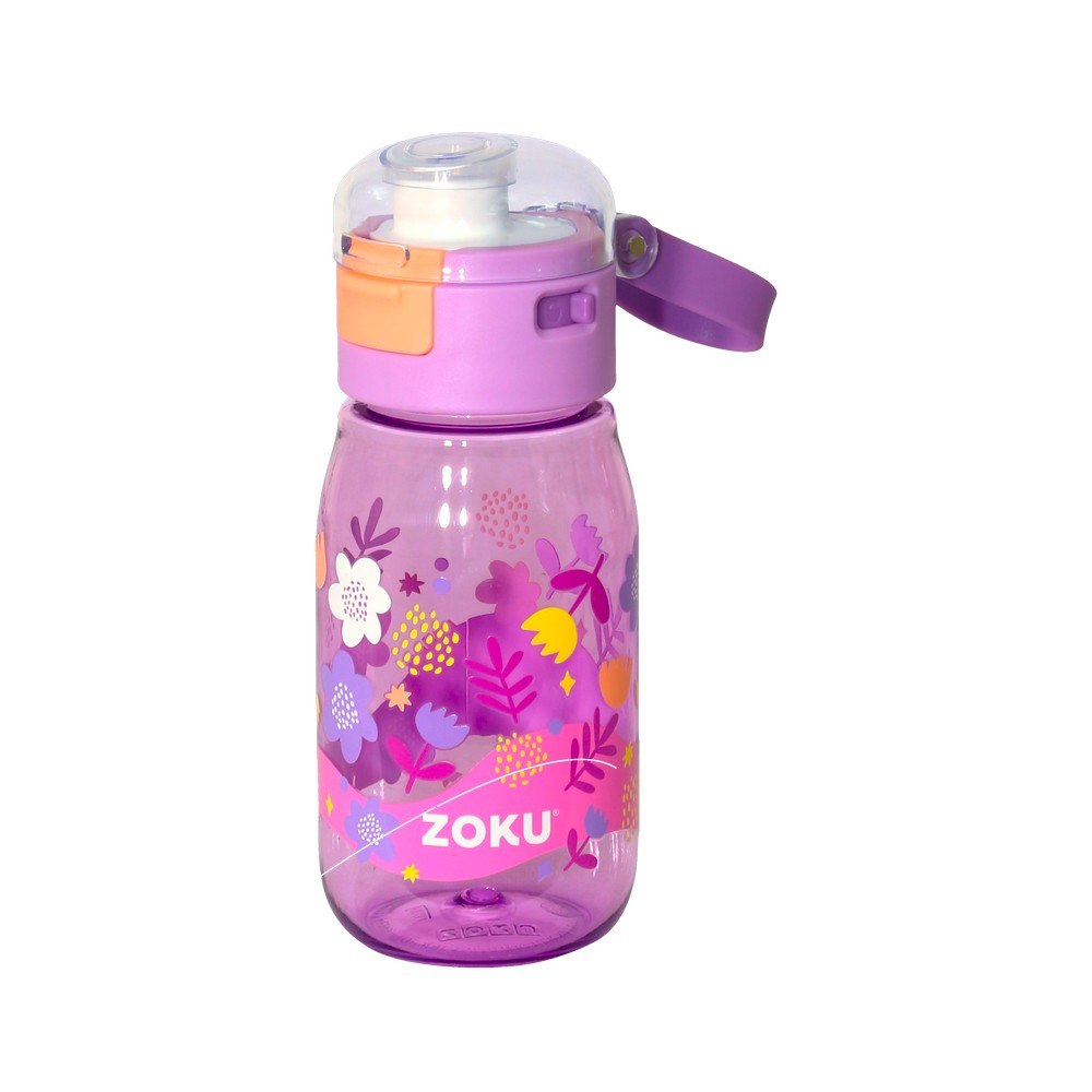 Botella plástica con diseño de flores de 475 ml color morado