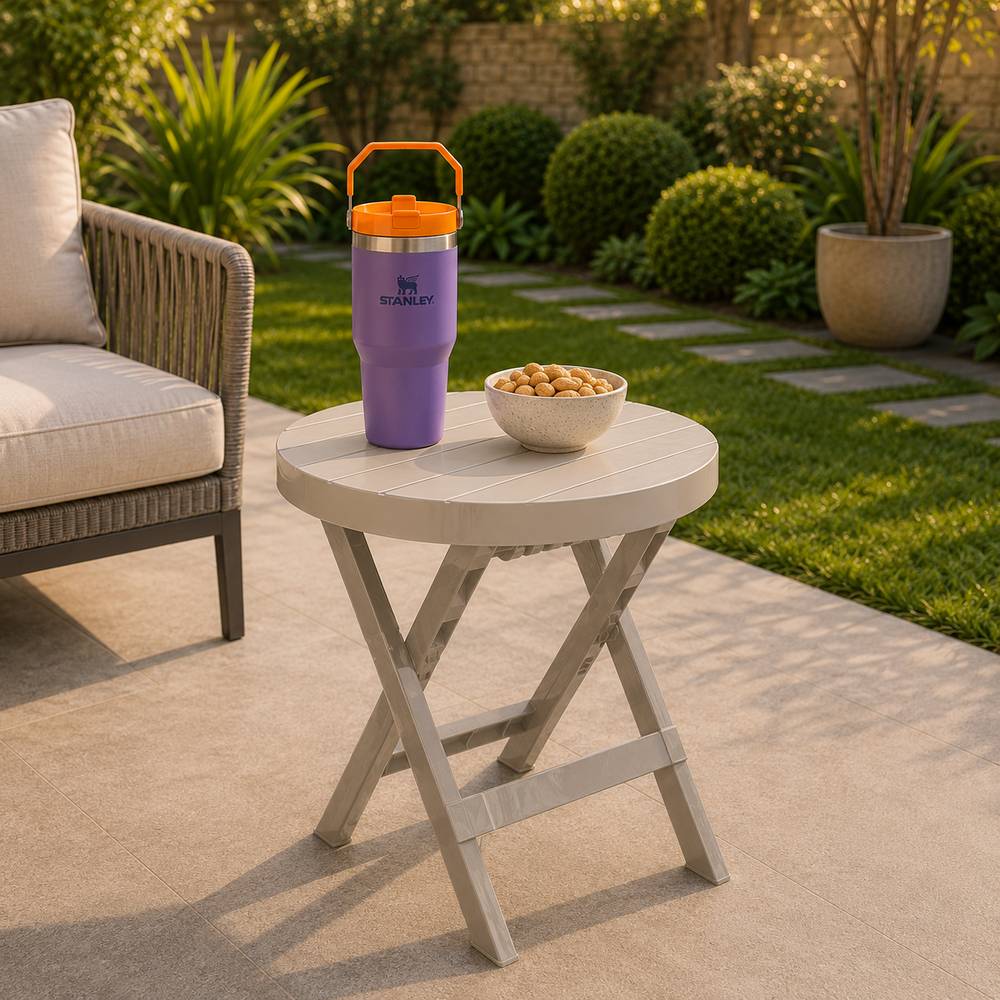 Mesa redonda plegable de plastico 60.70x74.4 cm baru taupe
