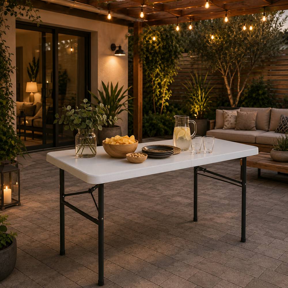 Mesa plastica rectangular plegable 180x76x74 cm blanco
