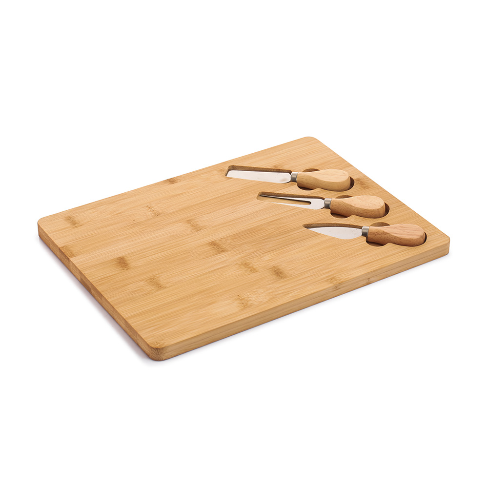 Set de tabla para queso con cuchillos de bambú 33 x 25 x 1.5 cm 4 piezas