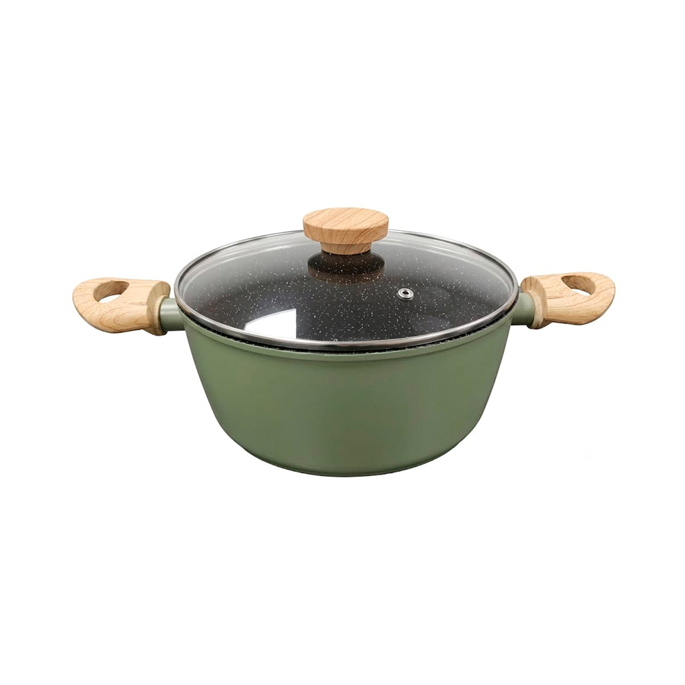 Olla con recubrimiento de cerámica y tapa de vidrio 20 cm verde
