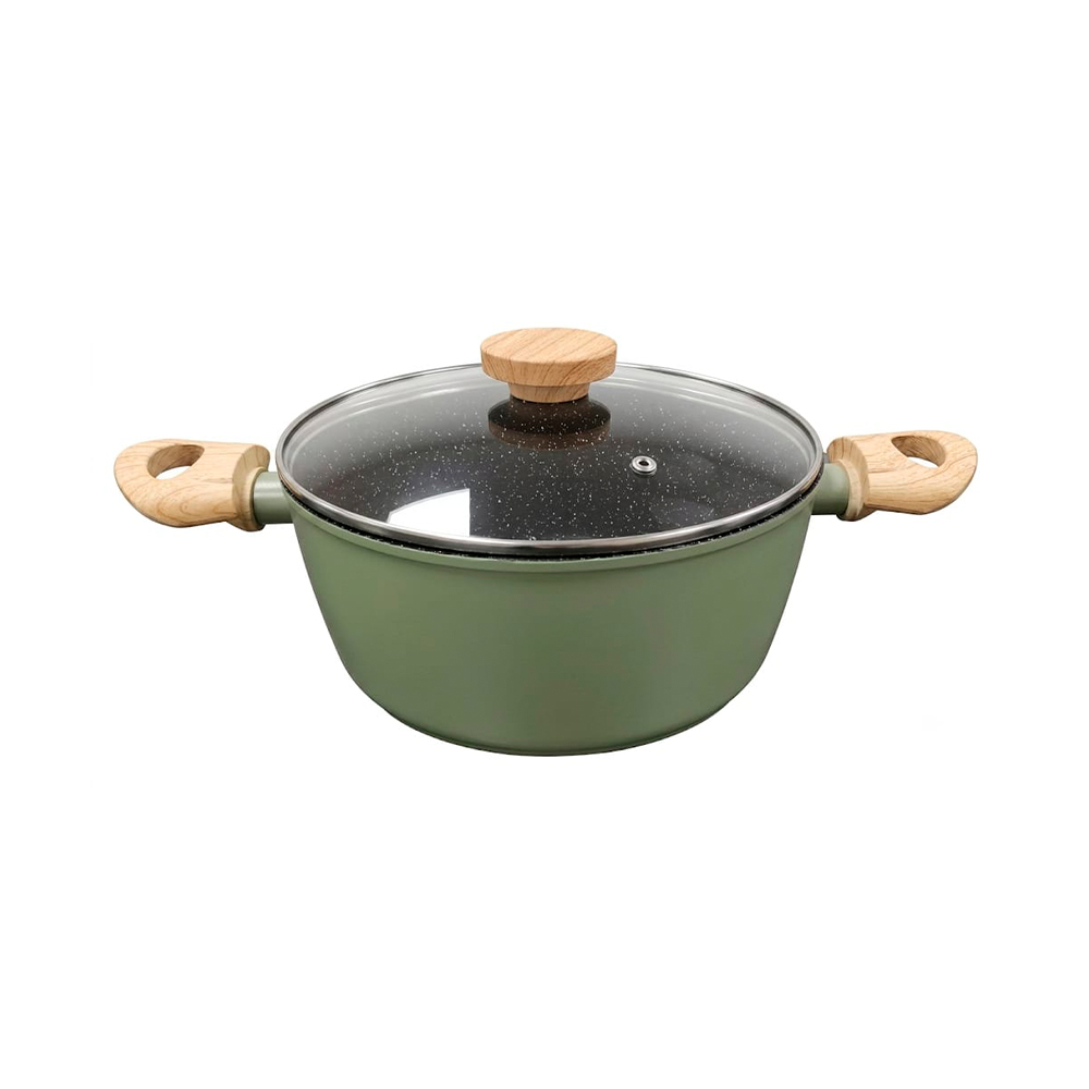 Olla con recubrimiento de cerámica y tapa de vidrio 28 cm verde
