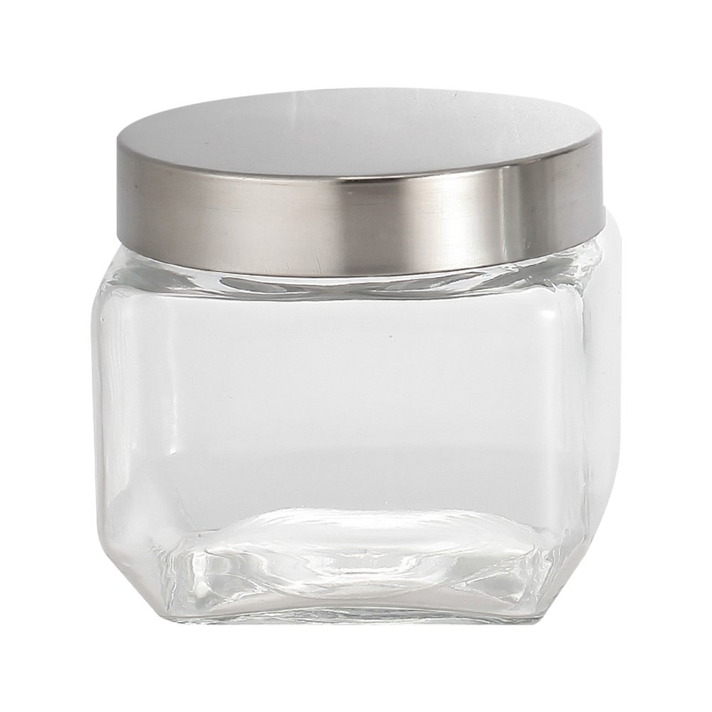 Depósito organizador de vidrio con tapa de acero inox 10.5 cm