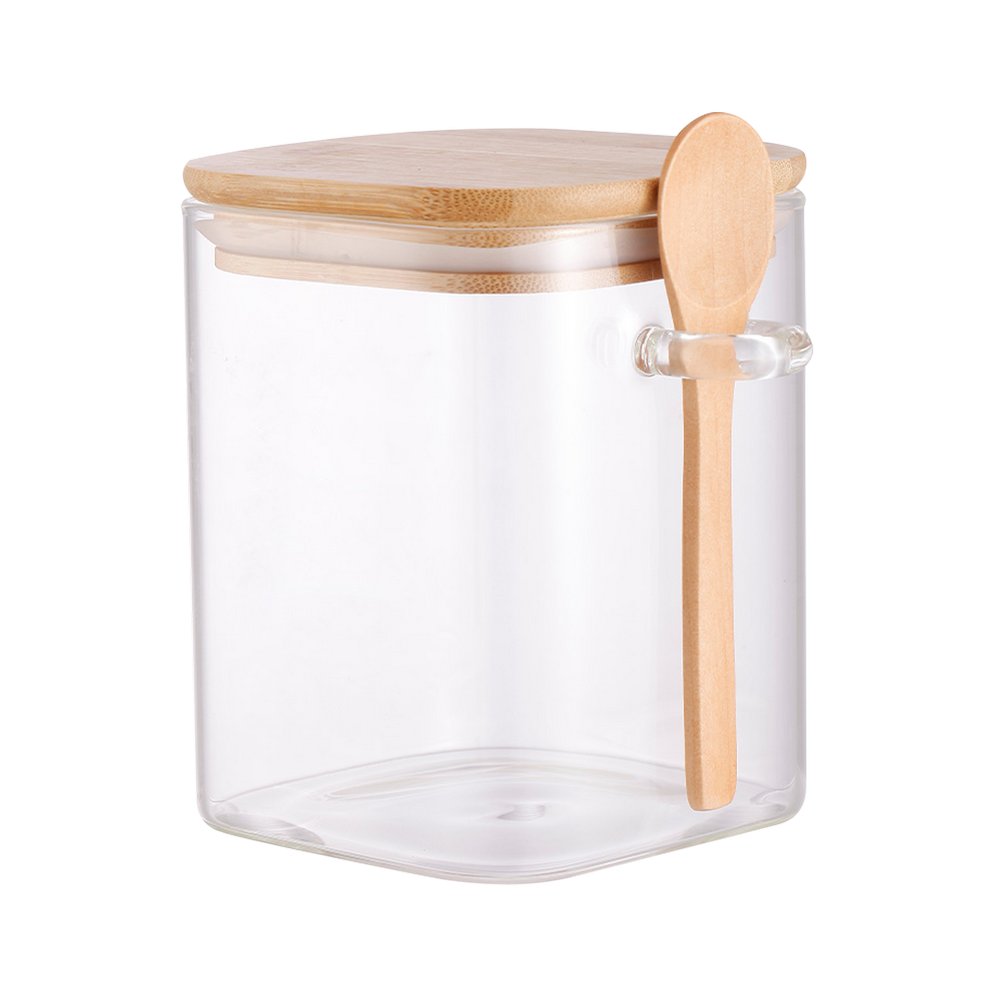 Depósito de vidrio con tapa de bambú y cuchara 11.8 cm