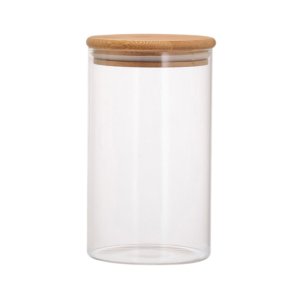 Depósito organizador de vidrio con tapa de bambú 17 cm