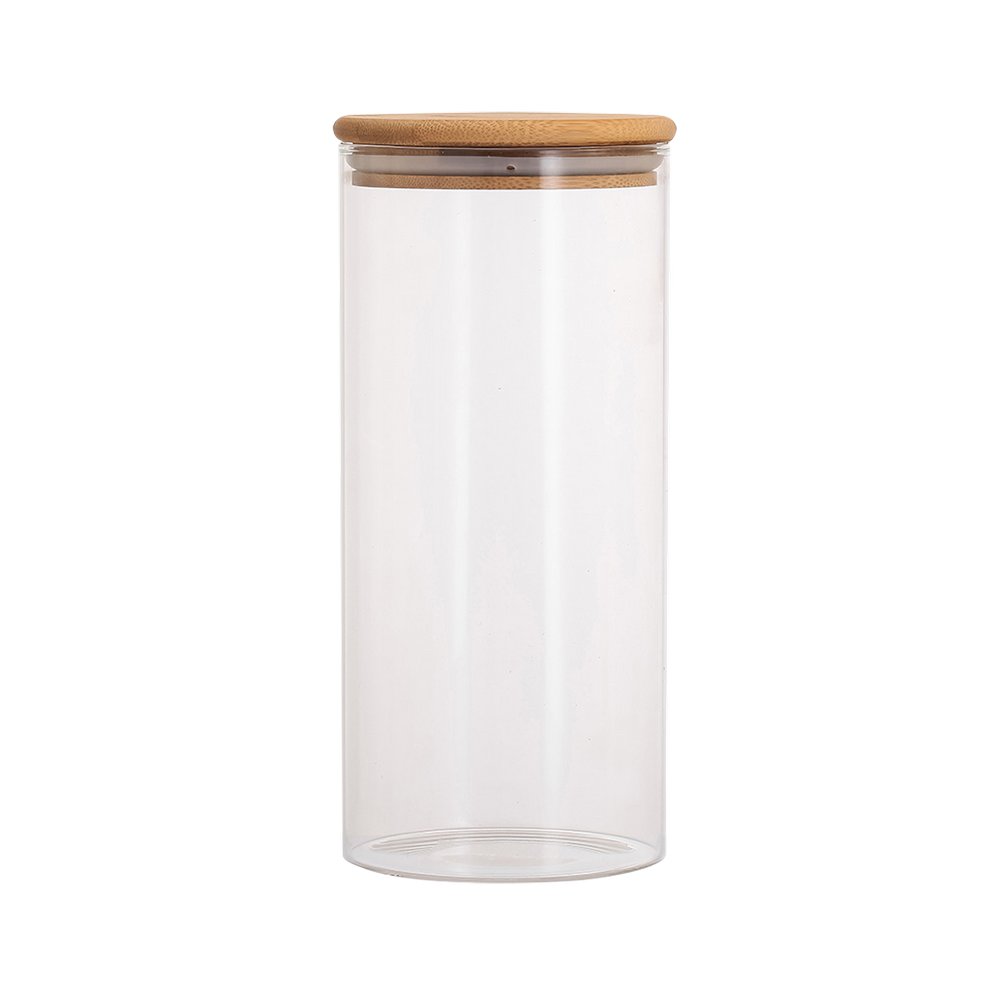 Depósito organizador de vidrio con tapa de bambú 22.5 cm