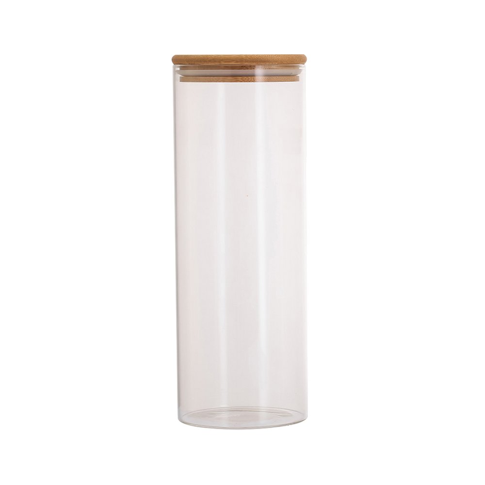 Depósito organizador de vidrio con tapa de bambú 27.5 cm