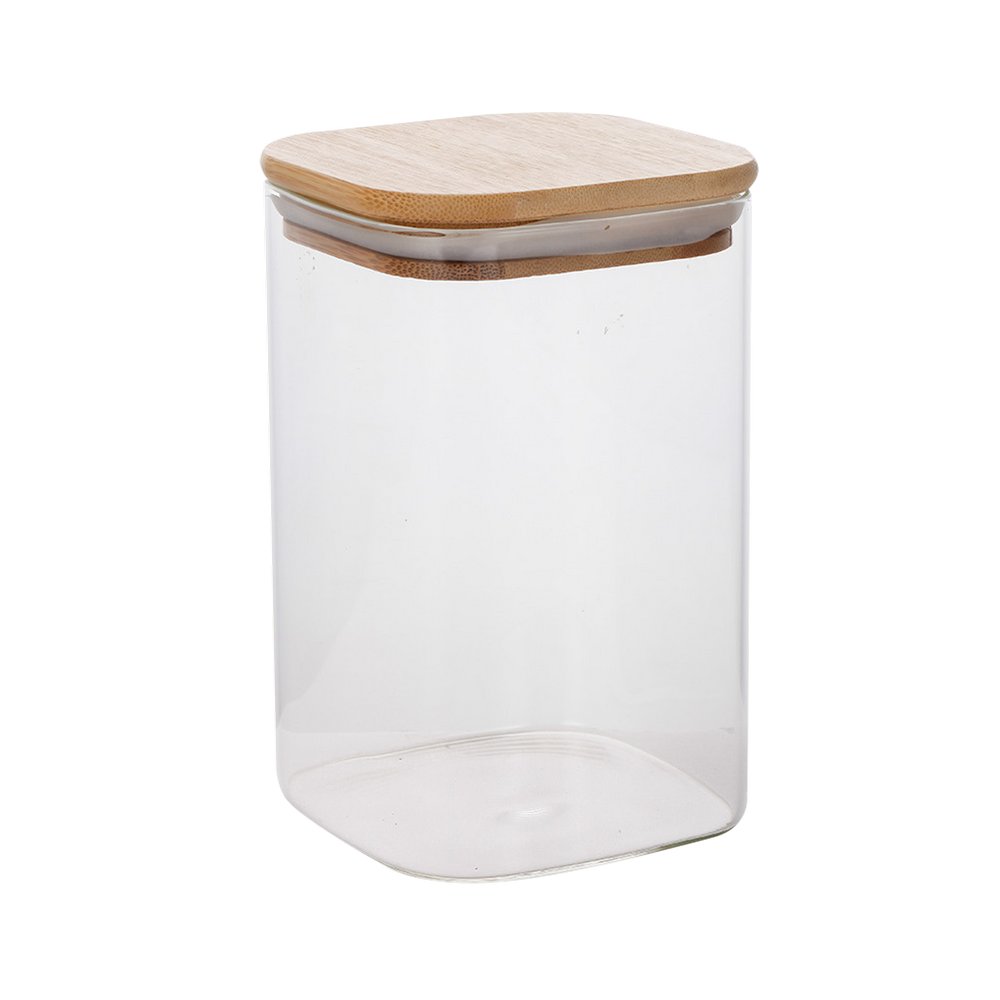 Depósito organizador de vidrio con tapa de bambú 15.6 cm