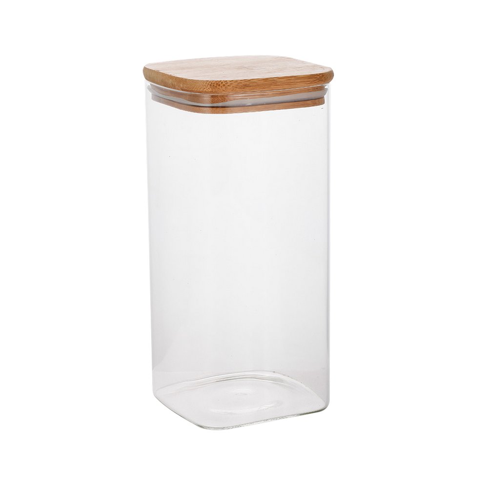 Depósito organizador de vidrio con tapa de bambú 20.6 cm