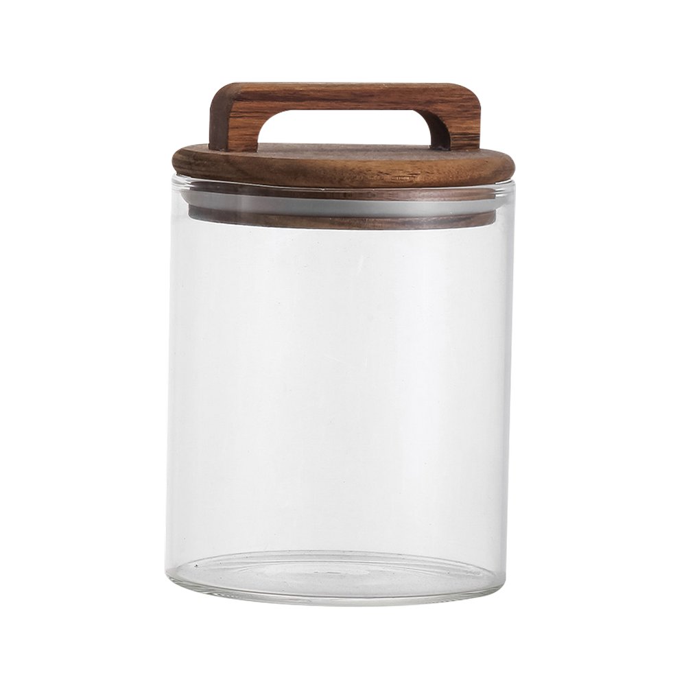 Depósito organizador de vidrio con tapa de madera 650 ml