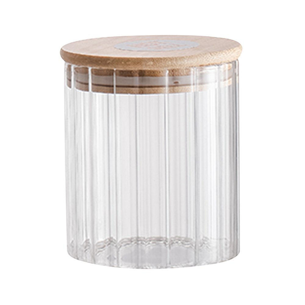 Depósito organizador de vidrio con tapa de bambú 11 cm
