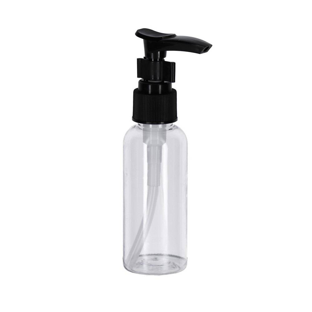 Bote para viaje con dispensador plástico 50 ml transparente