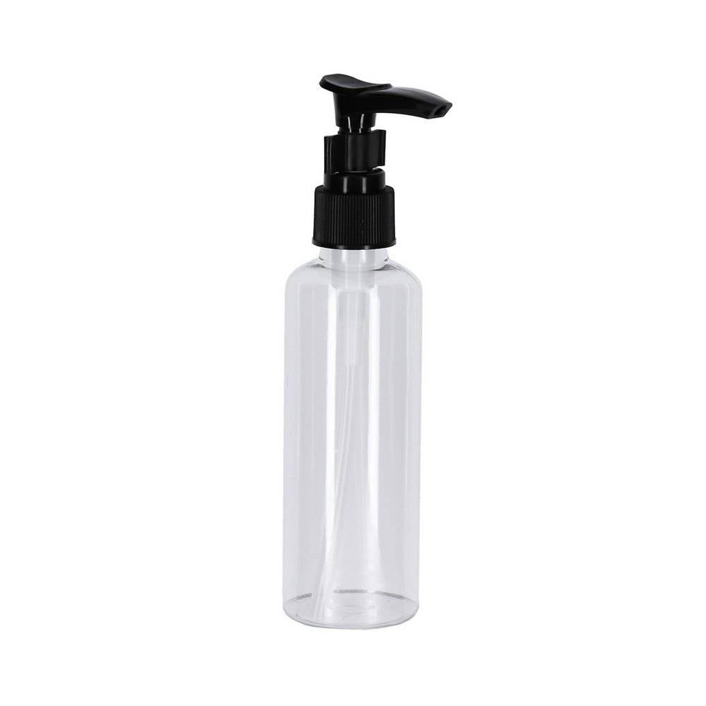 Bote para viaje con dispensador plástico 100 ml transparente