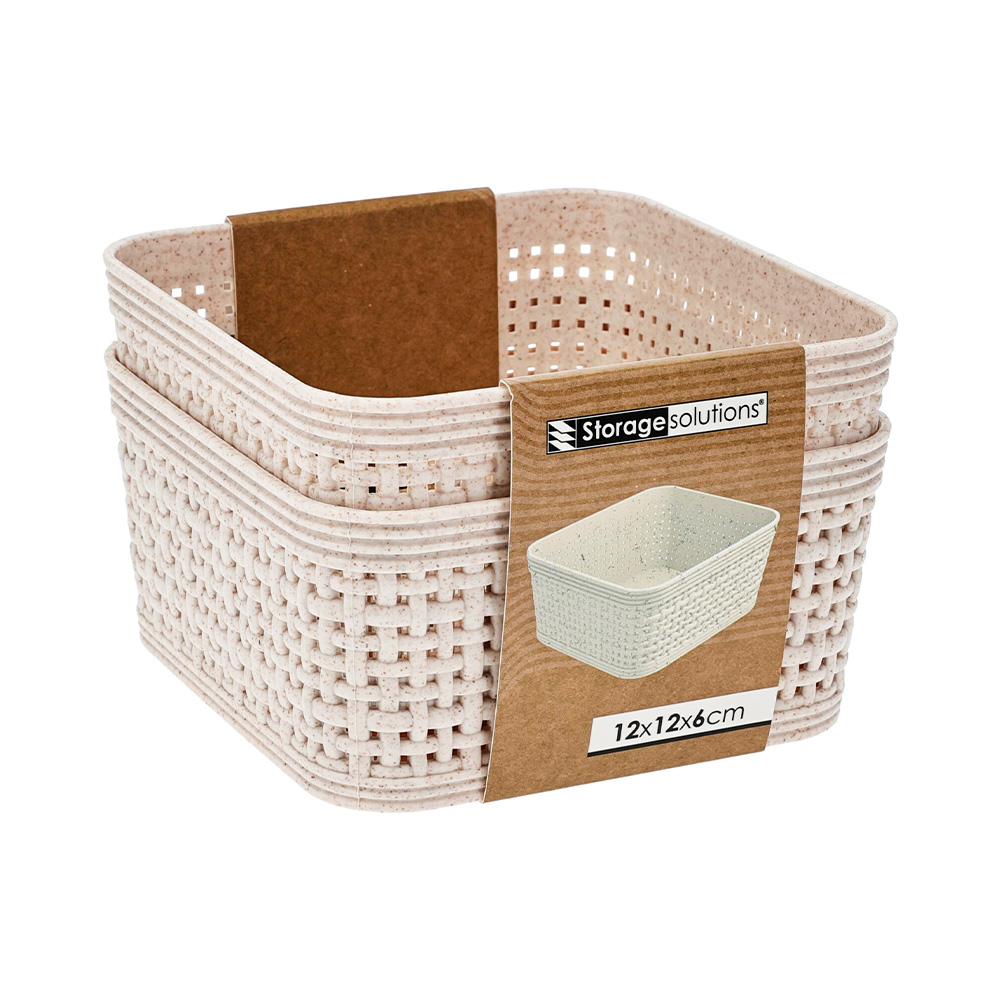 Canastas plásticas color beige 12 x 12 x 6 cm - 2 piezas