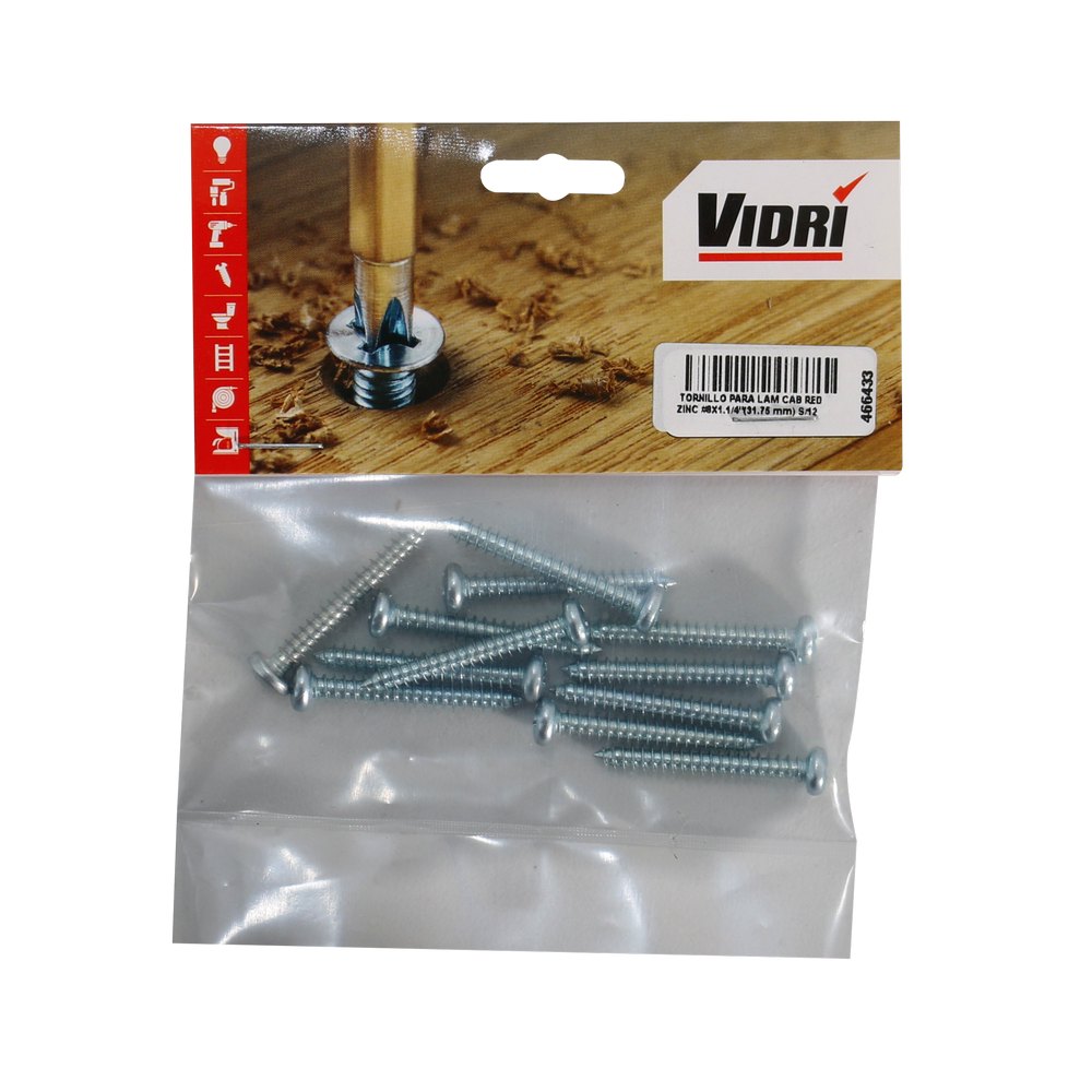 Tornillo para lamina cabeza redonda zincado #8x1.1/4 pulg(31.75 mm) s/12