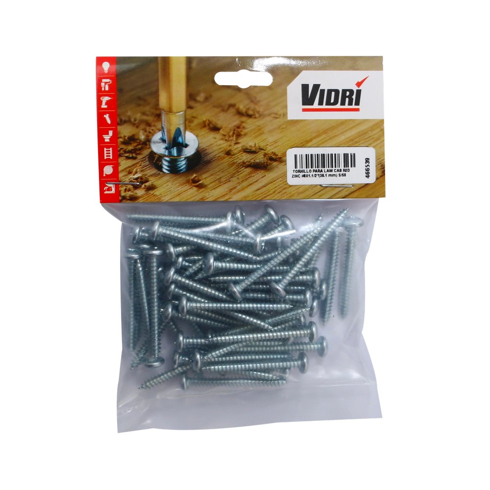 Tornillo para lamina cabeza redonda zincado #8x1.1/2 pulg(38.1 mm) s/50